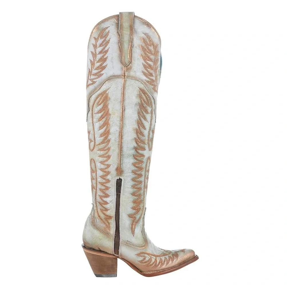 New with Tags in Box Womens 10 Corral White & Gold Embroidered Tall Western Boot - Picture 10 of 11